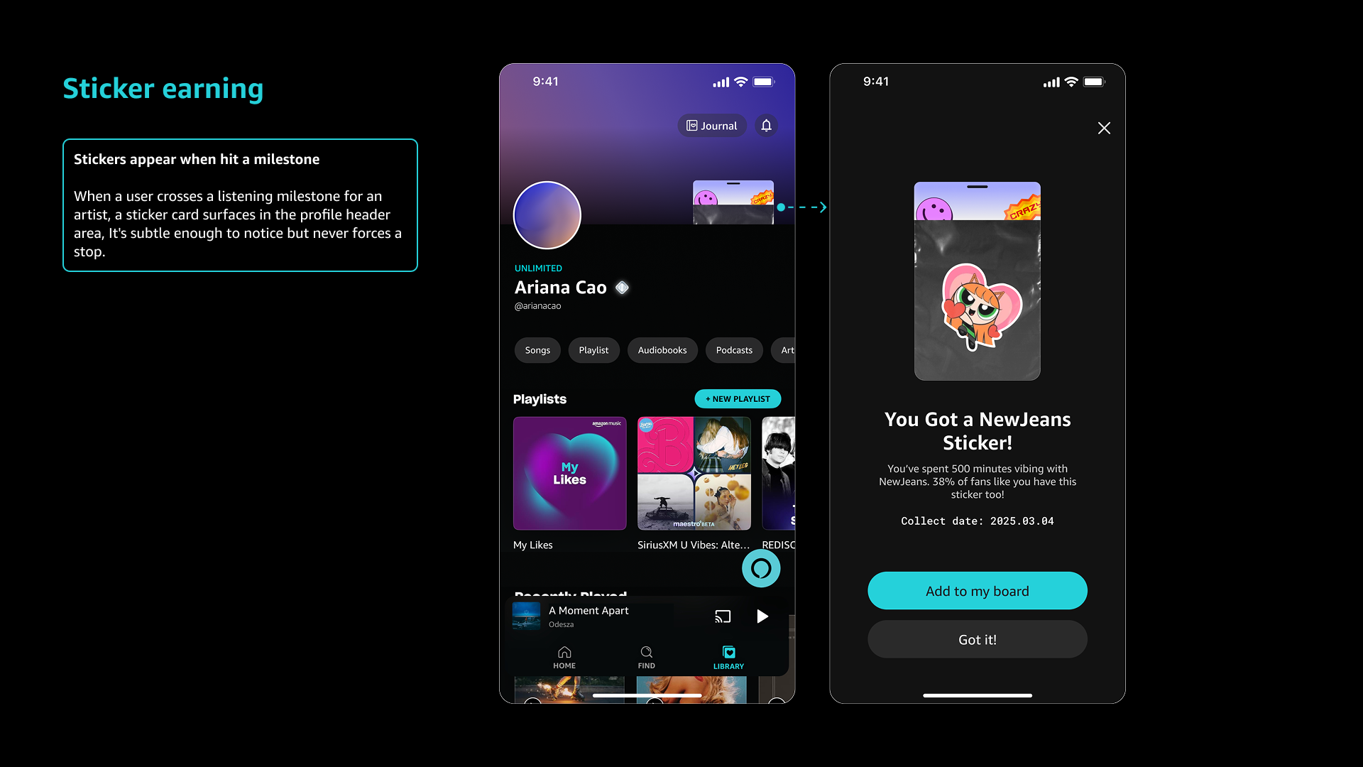 Artist Stickers earning and collecting flow