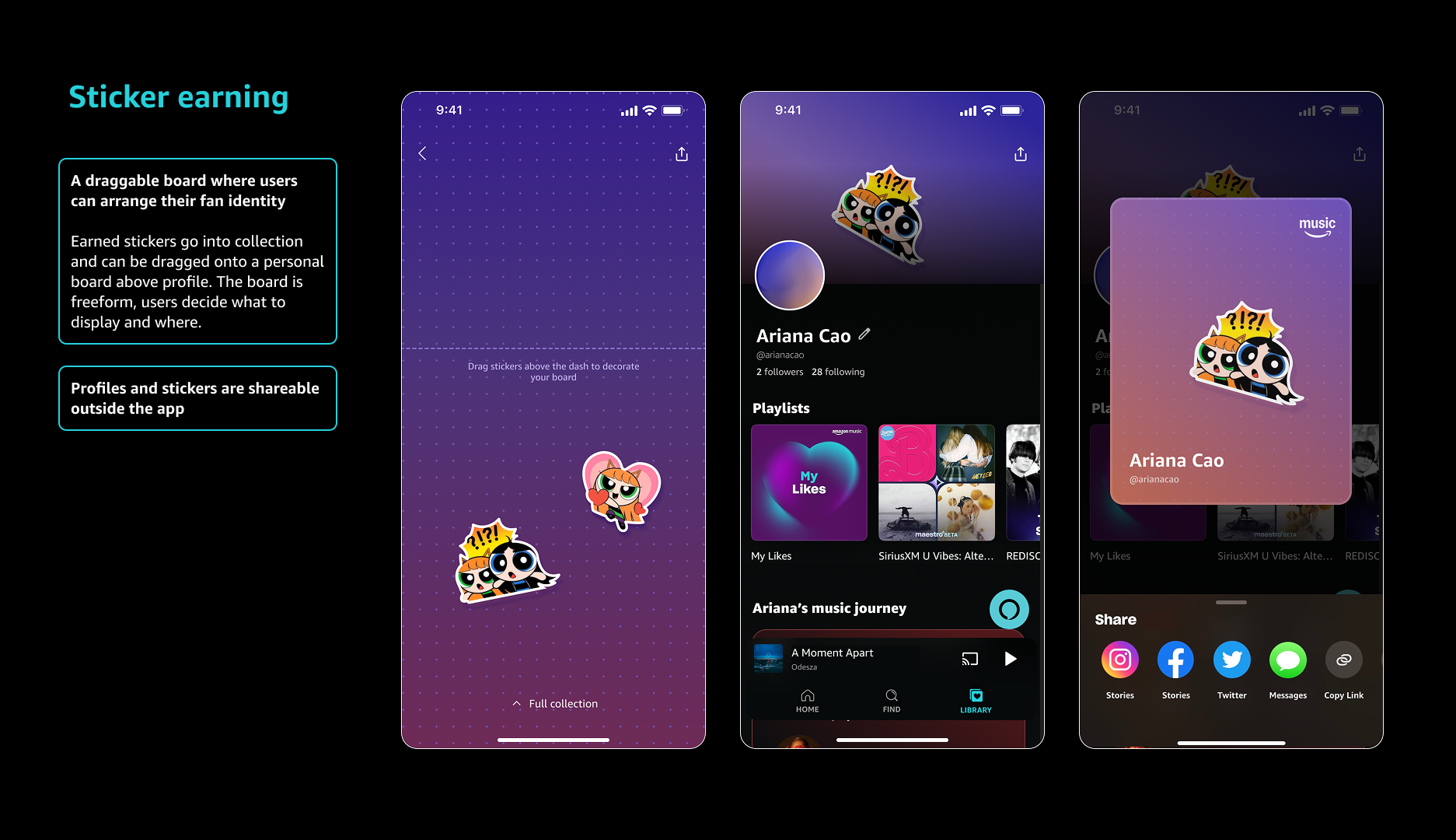 Artist Stickers sharing and profile flow