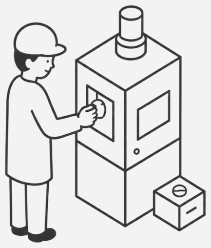 A roaster operating a benchtop roast-color instrument