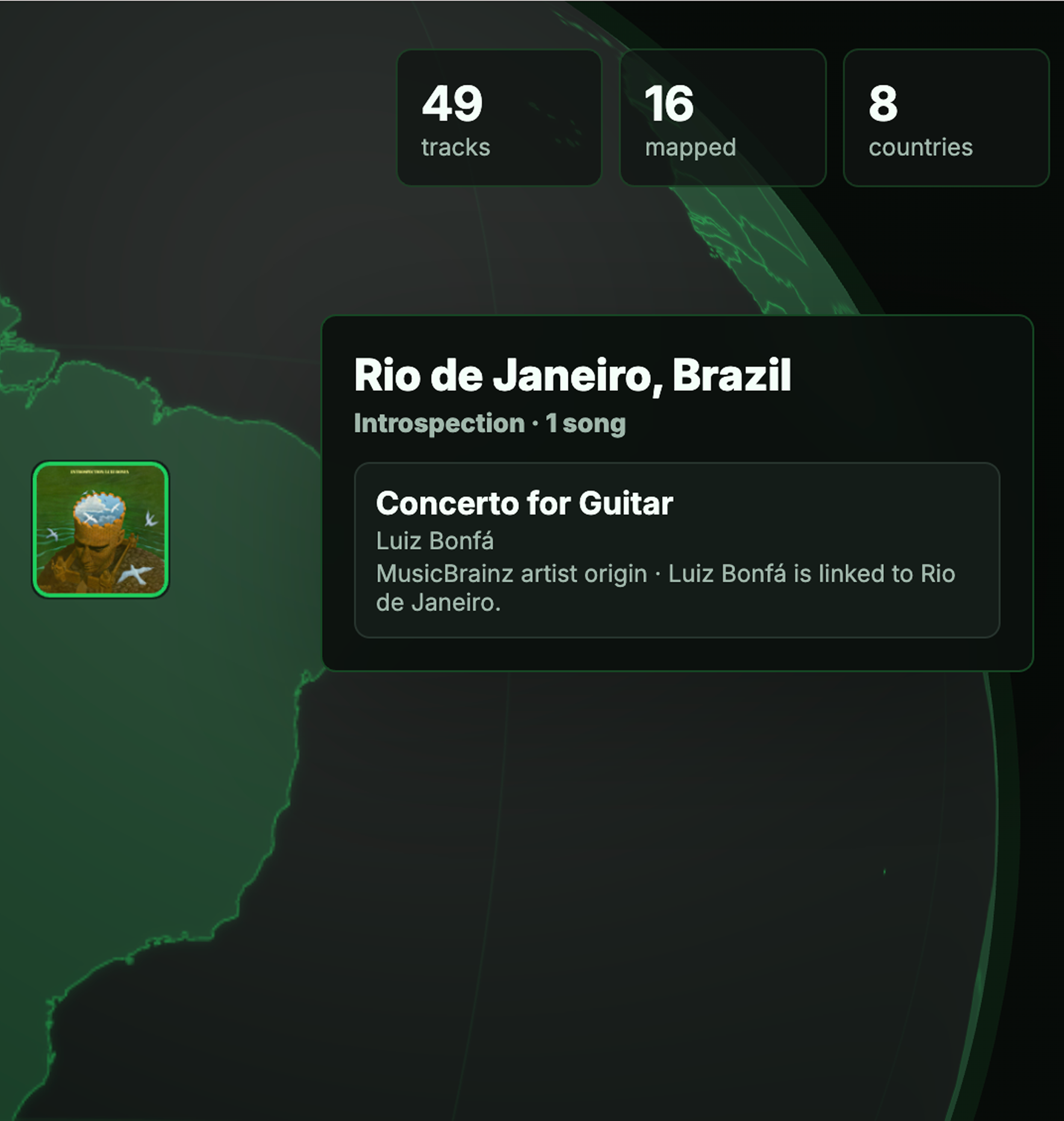 Soundmap playlist interface mapped to a world map