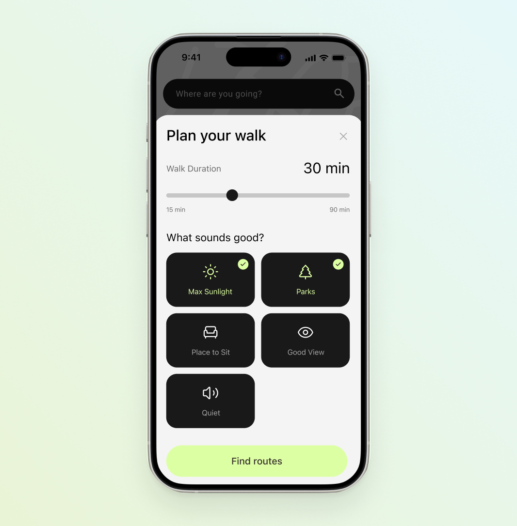 Sunwalk mobile interface detail