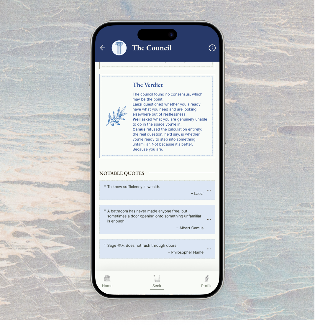 The Council saved verdict screen displayed on a phone