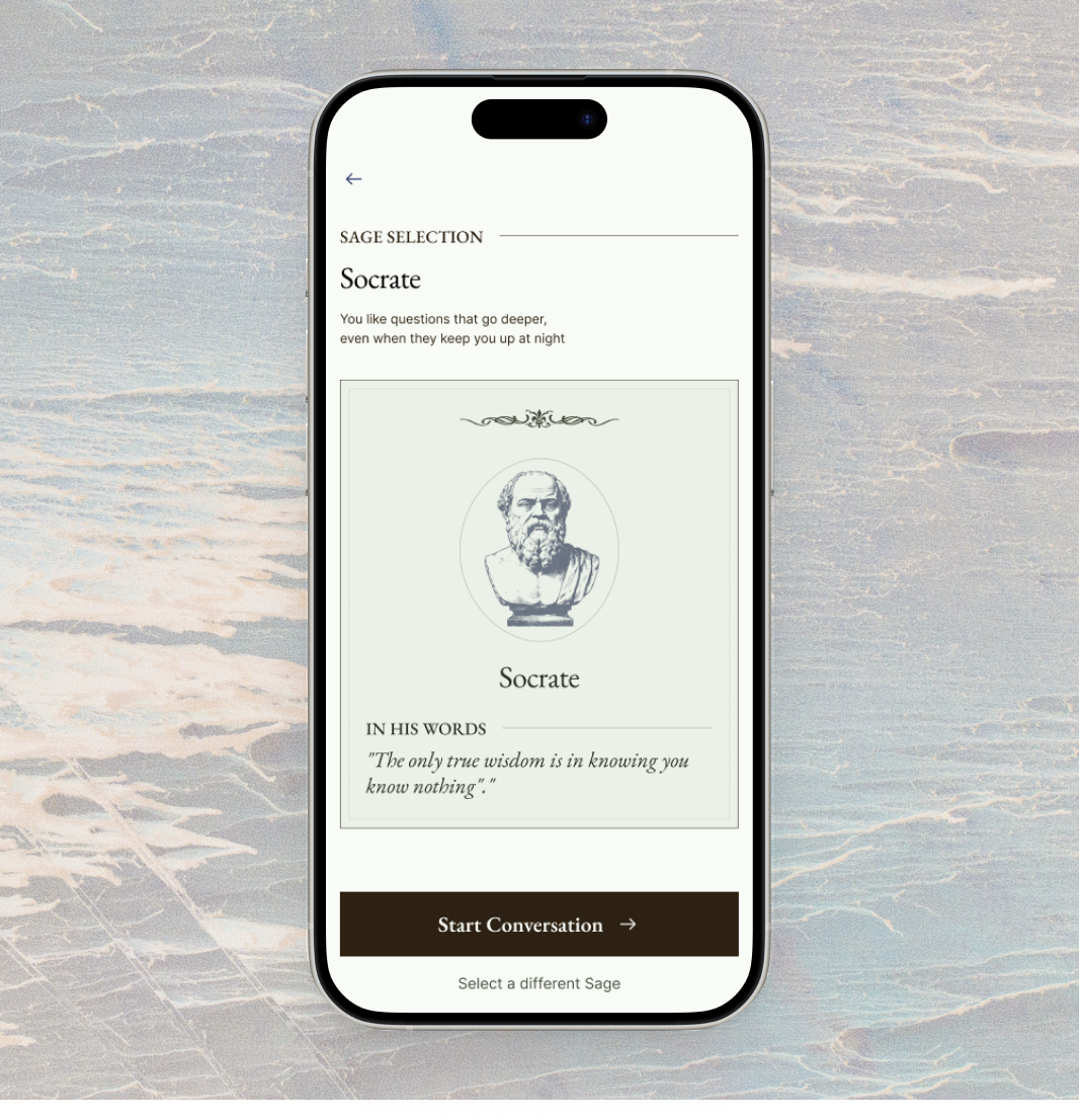 Socrate sage selection screen displayed on a phone